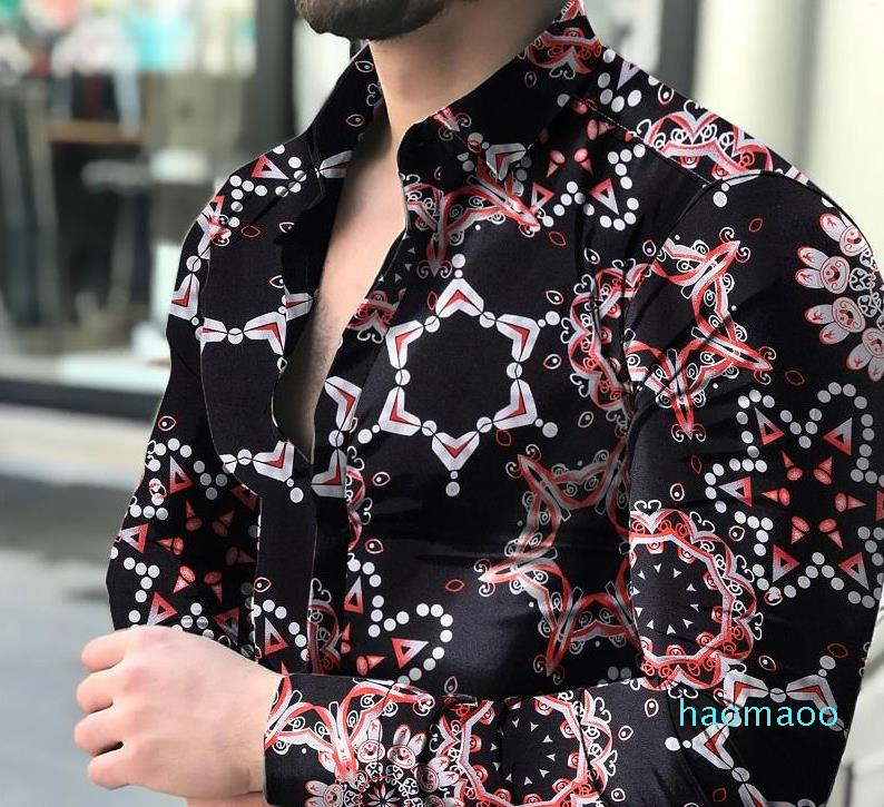 Luxury-Camisas Florales De Manga Para Hombres Estampadas Con Flores Corte Delgado Cami Men's Casual Shirts-image-747219300