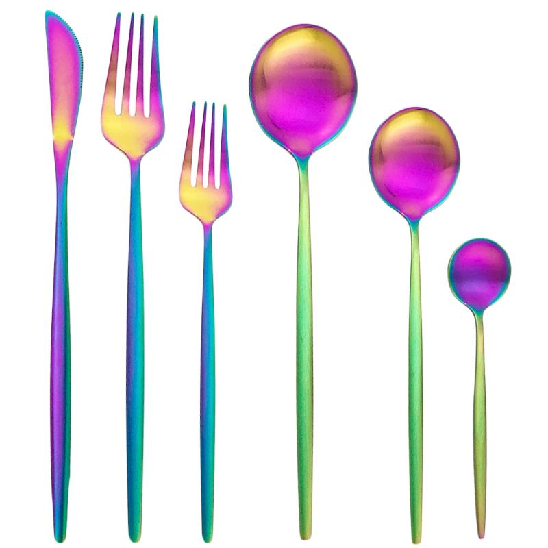

Dinnerware Sets 24Pcs Rainbow Flatware 304 Stainless Steel Tableware Set Matte Cutlery Dessert Fork Spoon Silverware Kitchen
