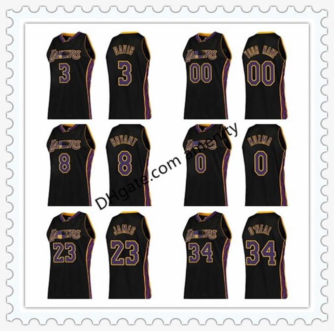 

Los Angeles Lakers Davis 8 bryant 0 Kuzma 23 James 34 O'neal rings basketball black Anthony Kyle Lebron collection jersey