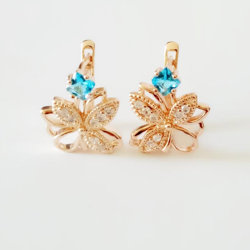 

Dangle & Chandelier Women Earring Wholesale Lady Jewelry Rose Gold Color Accessories Luxury Light Blue Stone Fashion Drop