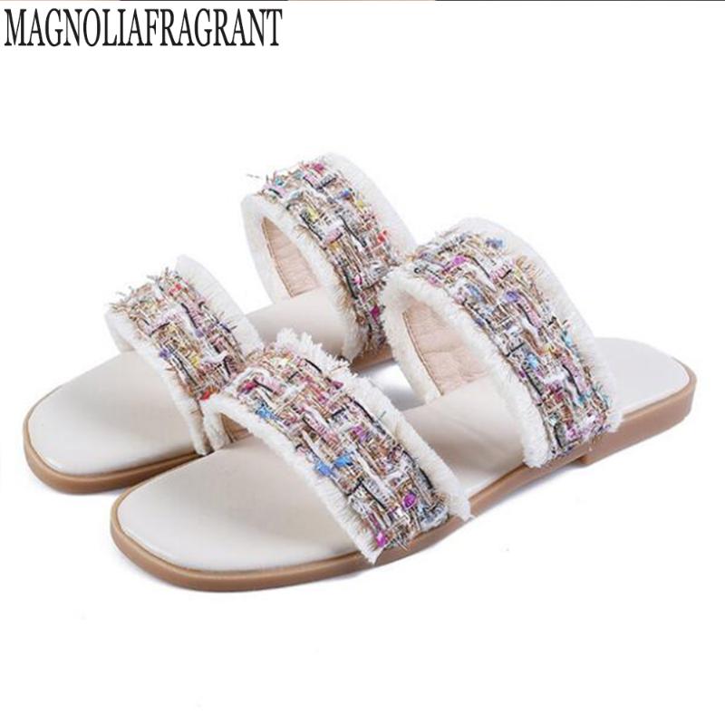 

Slippers Summer Women Flats Tassel Sandals Slip On Ladies Beach Fashion Female Casual Style Slipper Hy319, Black