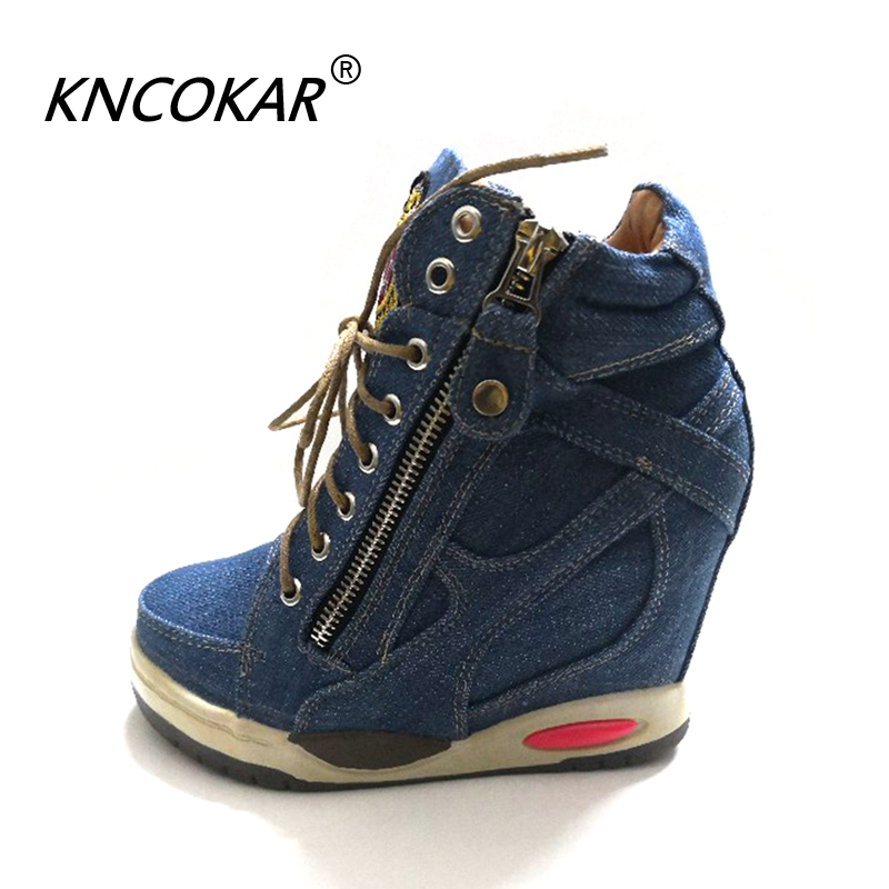 

KNCOKA Summer Women's Comfortable Wedge Heels With Stylish And Simple Denim Canvas Single Shoes, Blue