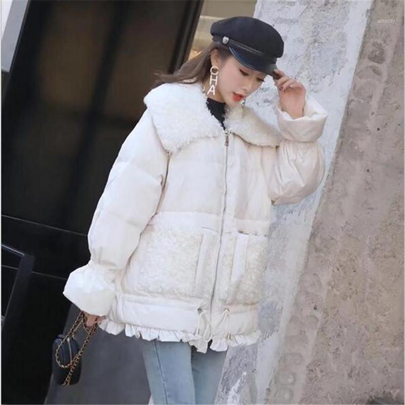 

Women' Down & Parkas Splicing Furry Fabric Mid-length White Duck Jacket 2021, Beige