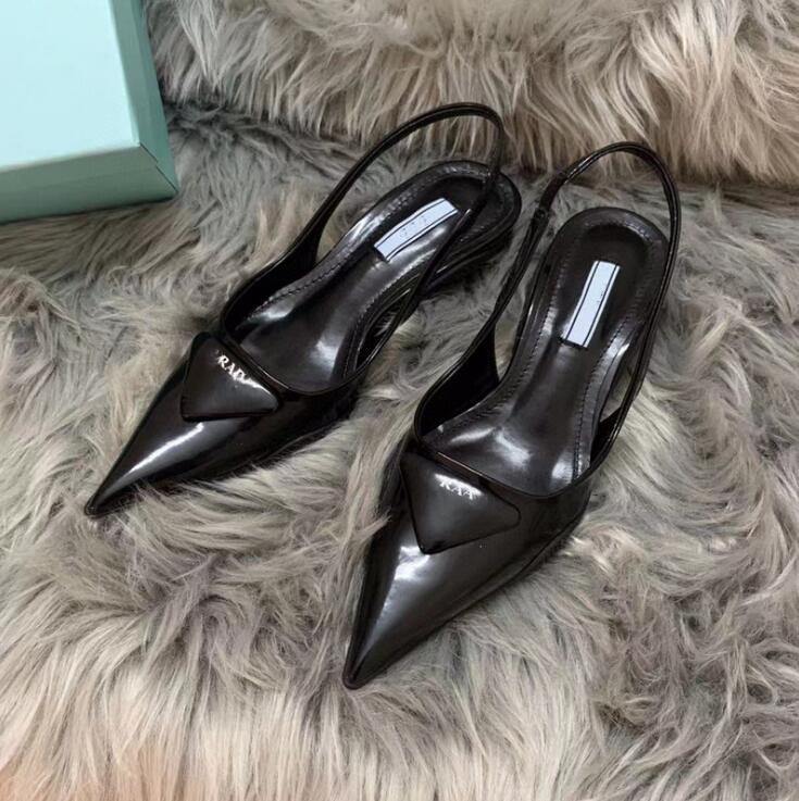 

2021 p-da luxury designer womens formal shoes brand pointed sandals sexy banquet fashion womans leather low heels dress shoe, Black