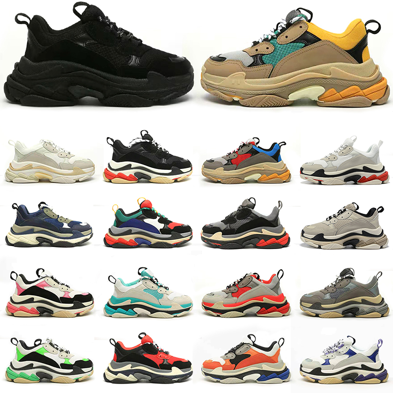 

triple s casual shoes designer men women platform sneakers Black White Beige Dark Grey Orange Green Khaki Rust Pink Bred Fuchsia mens trainers Jogging Walking, Color#12