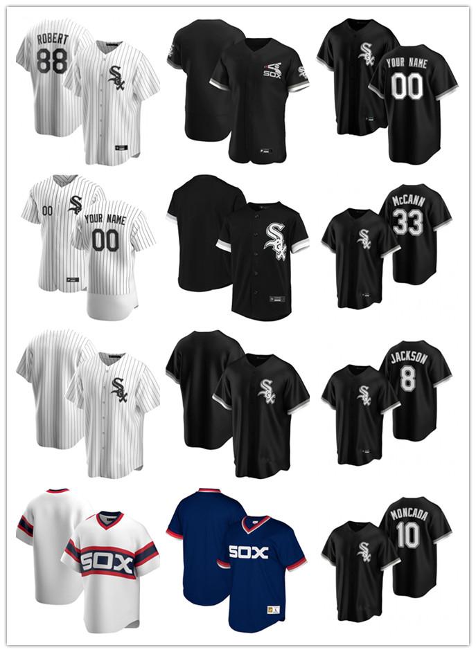 

Custom Mens women Youth Chicago White Sox 88 Luis Robert 8 Bo Jackson 10 Yoan Moncada 33 James McCann Baseball Jerseys, Blue;black