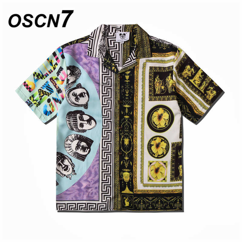 

OSCN7 Casual Street Printed Short Sleeve Shirt Men Hawaii Beach Oversize Women Fashion Harujuku Shirts for CSD03 210721, Black