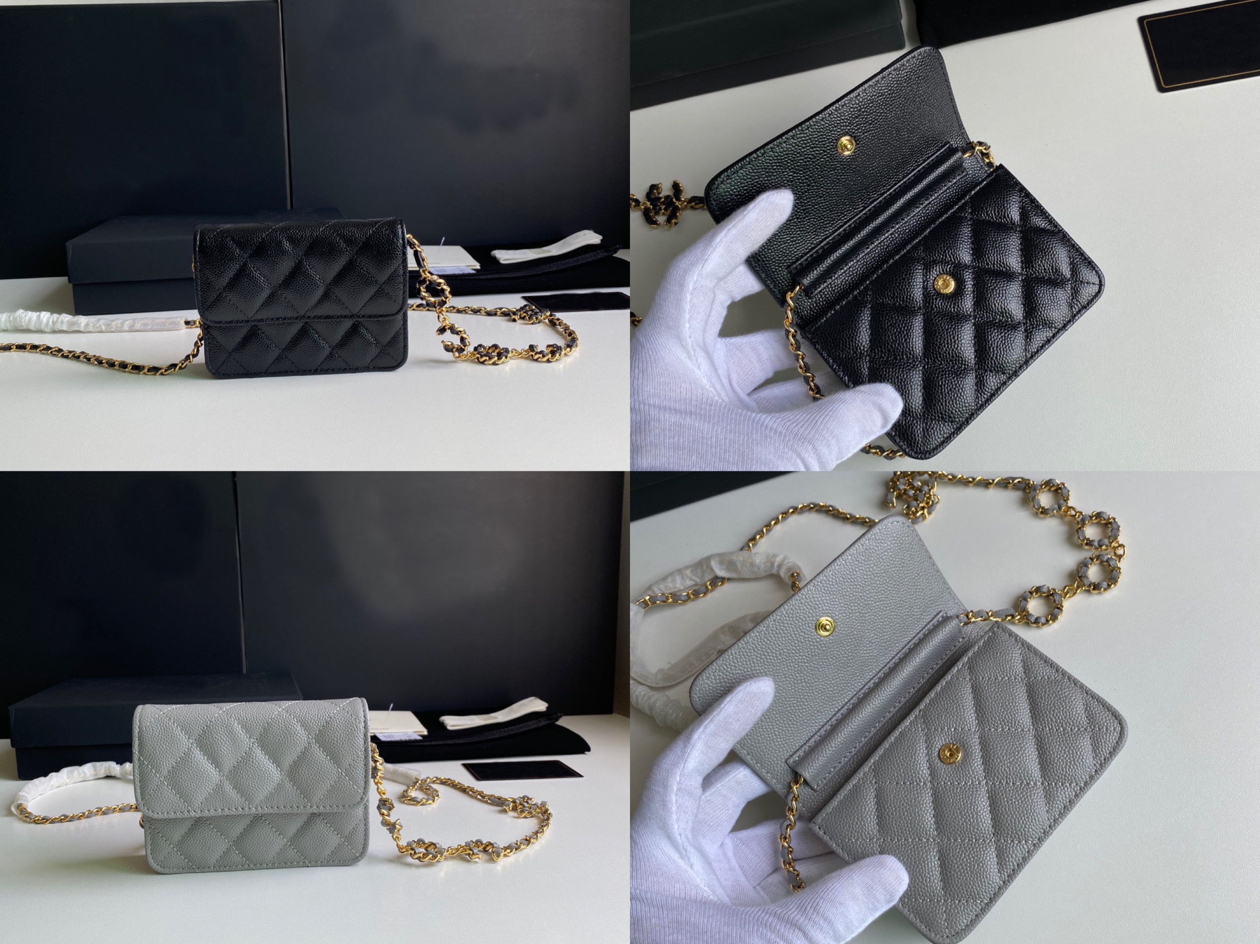 

81059 Classic luxury fashion brand wallet vintage lady brown leather handbag designer chain shoulder bag with box wholesale 1162306, Black