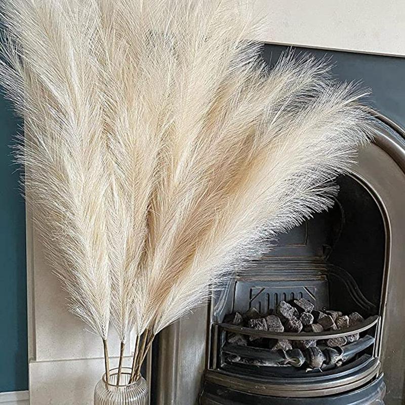 

Decorative Flowers & Wreaths 5Pcs Faux Pampas Grass Large 120/100/85cm Flower Bouquet Fake Artificial Decor Tall Fluffy Stems Living Room, 100cm 9 forks b