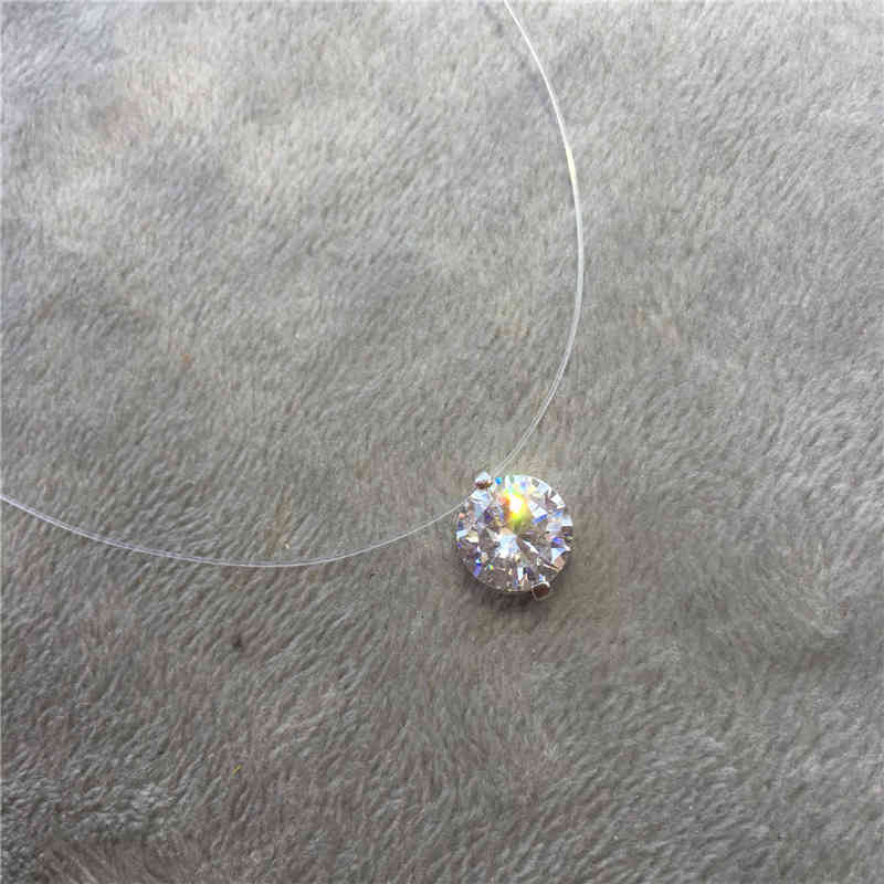 

Invisible Choker Fish Line Crystal Necklace Pendants Neck Zircon Women Clavicle Chain Lady Feminino Collar, Silver
