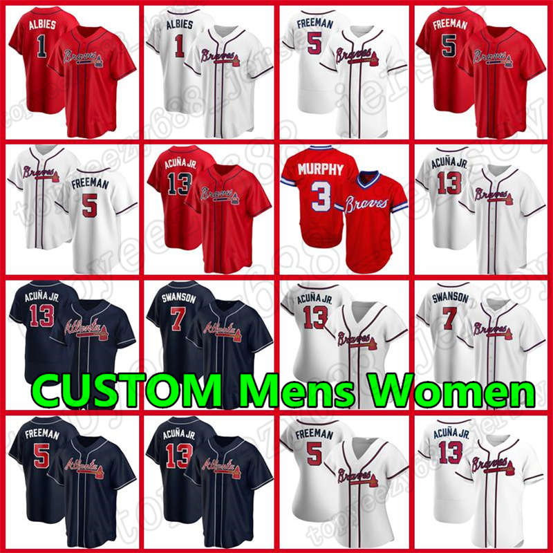 

Atlanta Men Women Ronald Acuna Jr Jersey 5 Freddie Freeman Custom 7 Dansby Swanson 24 Deion Sanders Braves 40 Mike Soroka Baseball jerseys, Blue;black