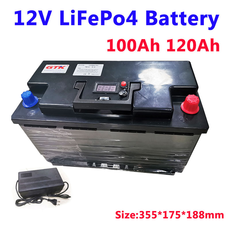 

GTK 12V 100Ah 120Ah lifepo4 lithium battery pack for 1500W Car electric motorcycle tricycle sea motorboat inverter + Charger