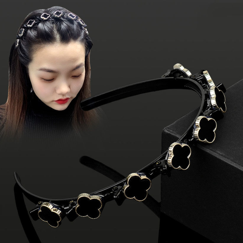 

Hair Band Hair Braiding Artifact 2021new Hairpin Four-Leaf Clover Bang Hairpin Internet Celebrity Woven Gathered Headband Broken Hair