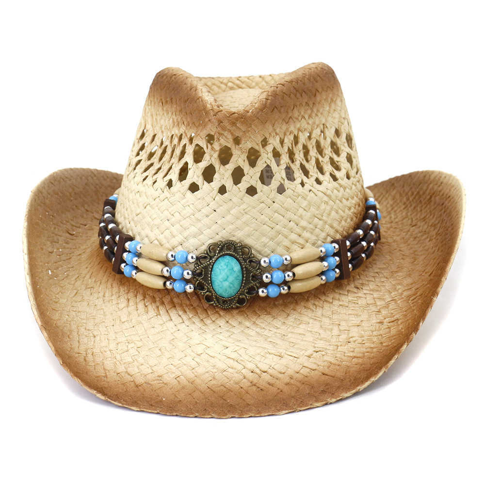 

Men Natural Straw Western Cowboy Hat Handmade Weave Curling Brim Cowgirl Summer Hats Sombrero Cap Q0805, Purple