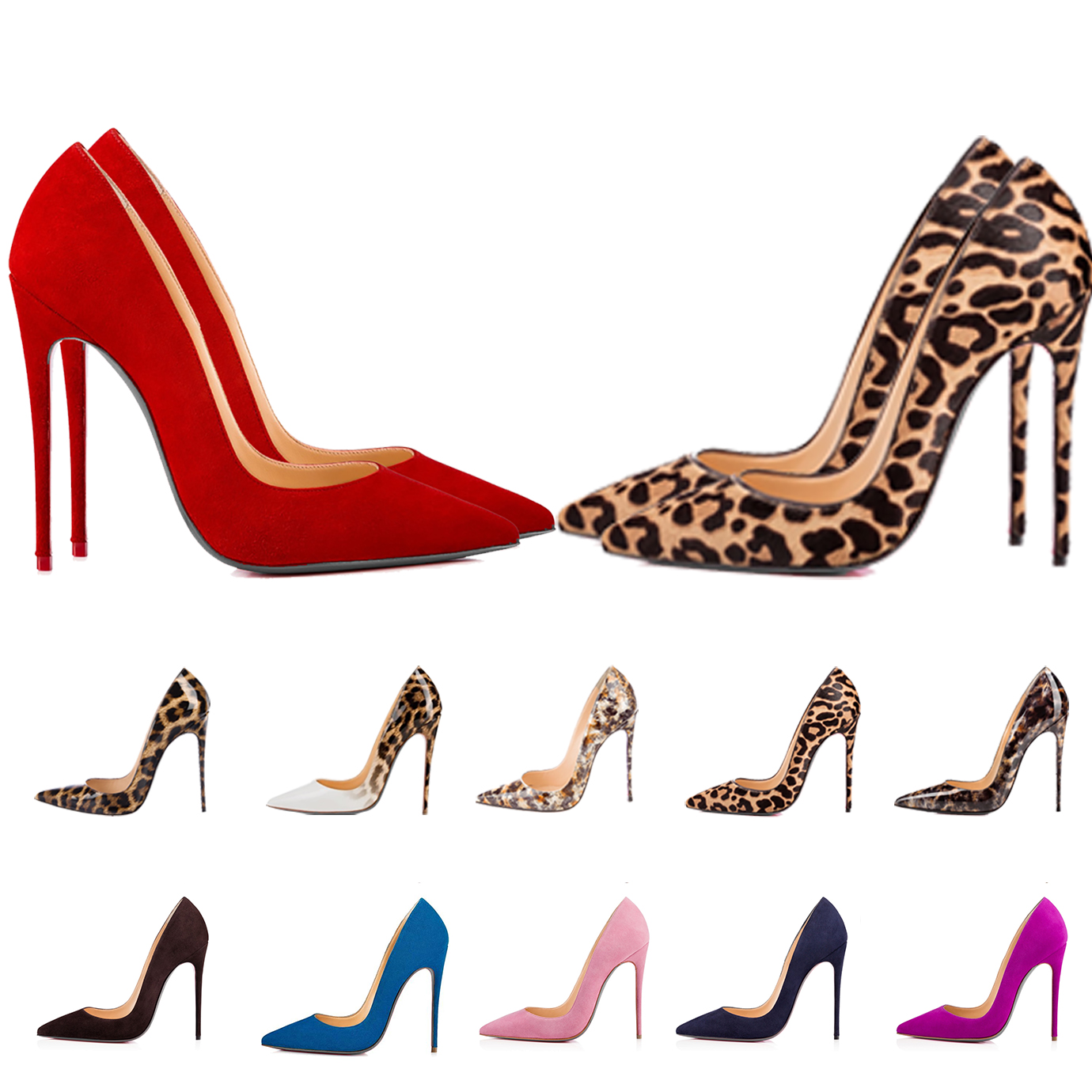 

Women Red Bottom Luxurys Designers Shoes Rivets High Heels Pointed Toes Suede Panther Leopard Print Snake Leather Pumps Lady Wedding Sandals, #1330