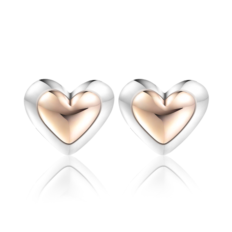 Domed Golden Heart Stud Earrings 2021 New Woman European 925 Sterling Silver Jerwelry Make up Fashion Gold Color Girlfriend Gift Fits Party Birth-image-719650454