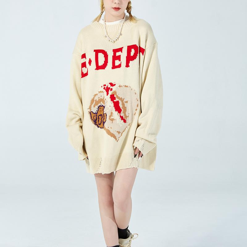 

Men's Sweaters Heart Break Letter Sew Patchwork Streetwear Casual Mens And Womens Autumn Oversize Pullover Loose Retro Tops, Black