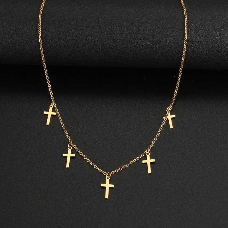 

Pendant Necklaces Stainless Steel Cross 18k Gold Color Multi-accessory Simple Chain Necklace For Women Jewelry Gifts
