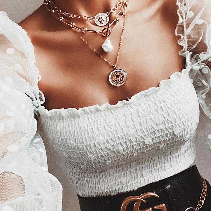 

square neck lace womens shirt see through polka dot long sleeve elastic crop female blouse evening party clubwear, White
