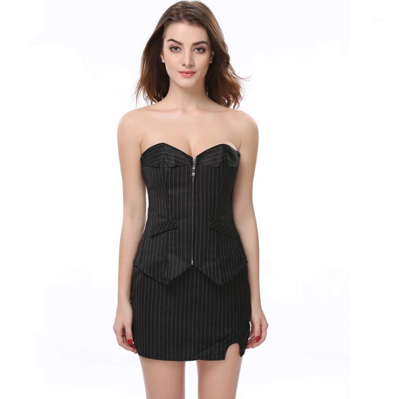 

Bustiers & Corsets Bustier Corset Pencil Skirt Dress Suit Sexy Black Pinstripe Corselet Overbust Office Lady Lace Up Costume Plus Sizs Zip