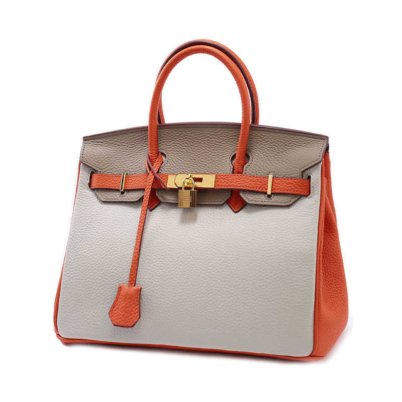 

New leather women's head leather color matching litchi pattern handbag fashion trend straddle shoulder bag
