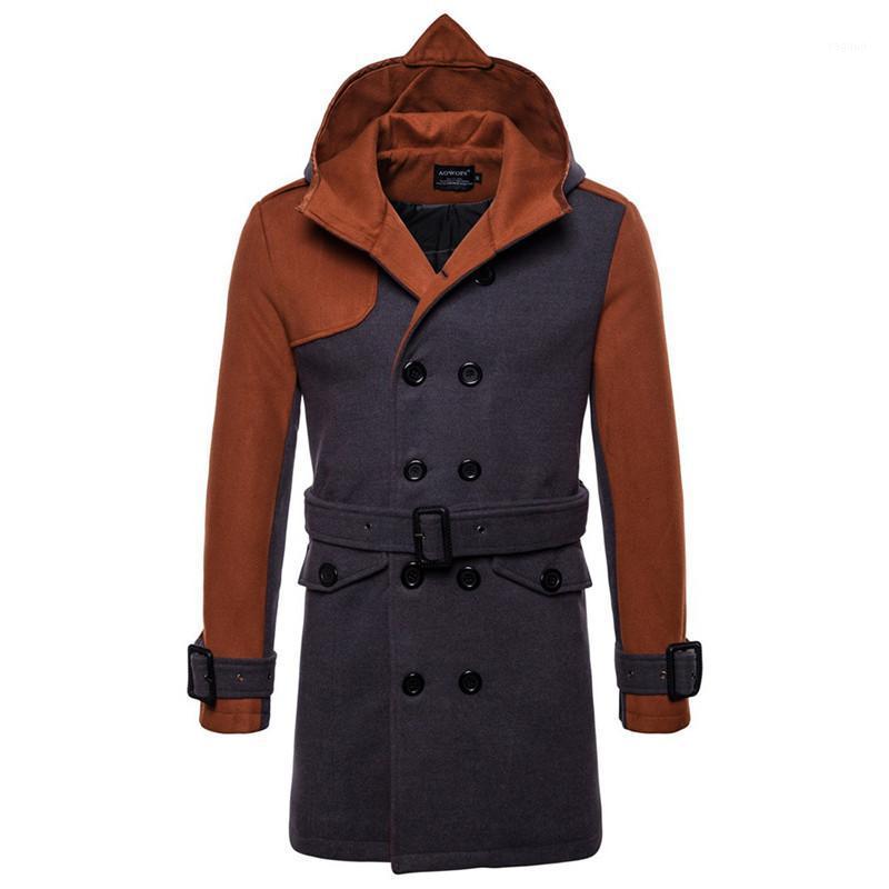 

Men' Jackets Autumn Winter Packwork Jacket Pocket Hoodie Long Button Overcoat Coats Top Blousesl Coat Outwear, Brown