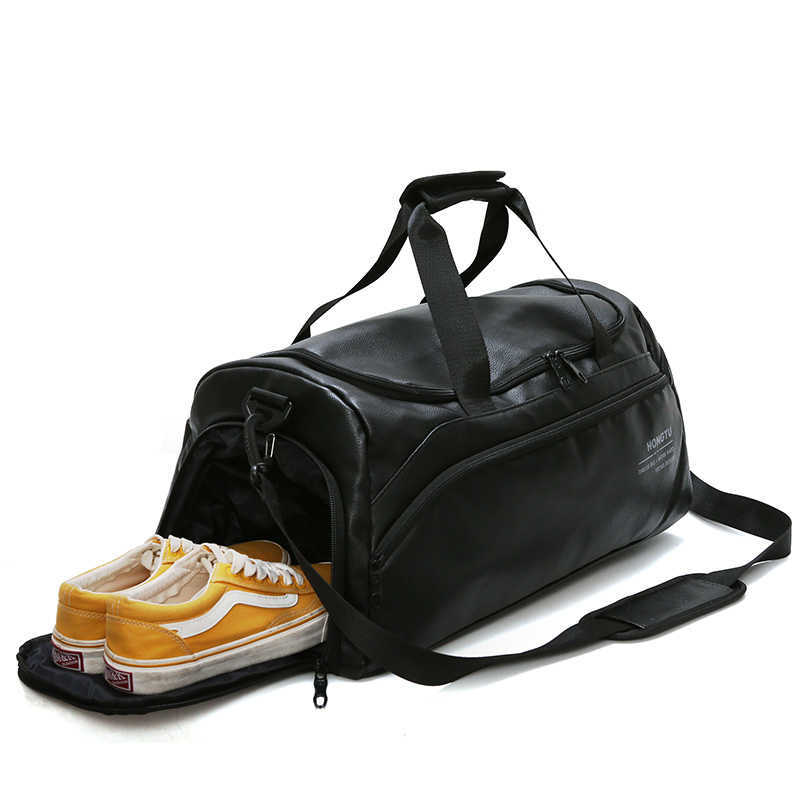 

Shoulder Soft Leather Gym Bags Travel Bag for Men Sports Fitness Gymtas Duffel Training Luggage Tas Sac De Sport 2019 XA5WD Y0721, Black m