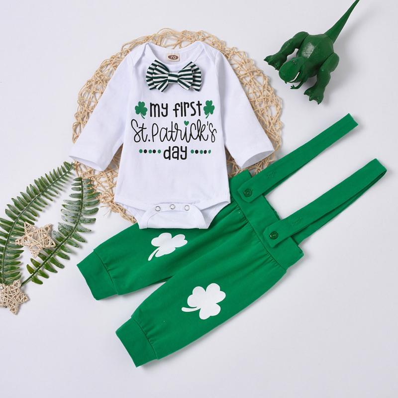 

Clothing Sets St. Patrick's Day Baby Boy Girls Clothes Long Sleeve Printed Romper+Pants 2pcs Outfit Set Autumn Costume Chidren's, White