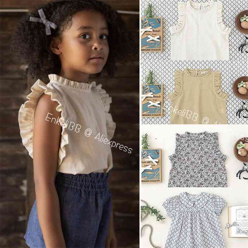 

Soor Ploom Kids Girls Summer Tshirt Super Quality Child Tops Vintage Style Brand Peter Pan Collar T-shirts 210619, As shown
