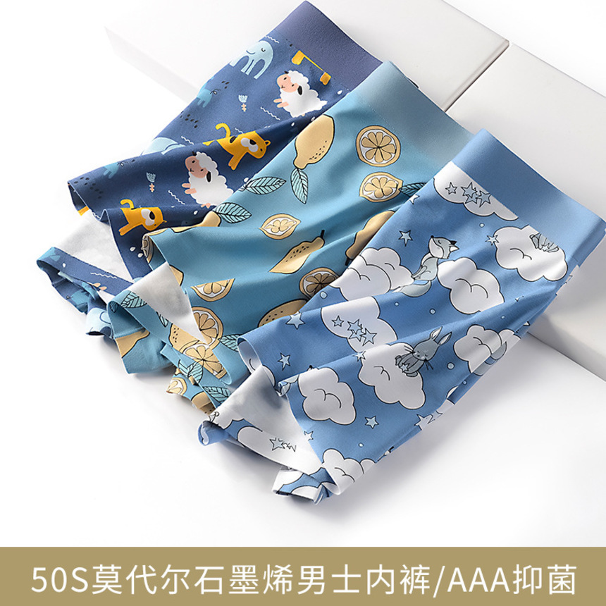 

2021 new viscose graphene modal 50s tracels printing men's underwear antibacterial boxer, White;black