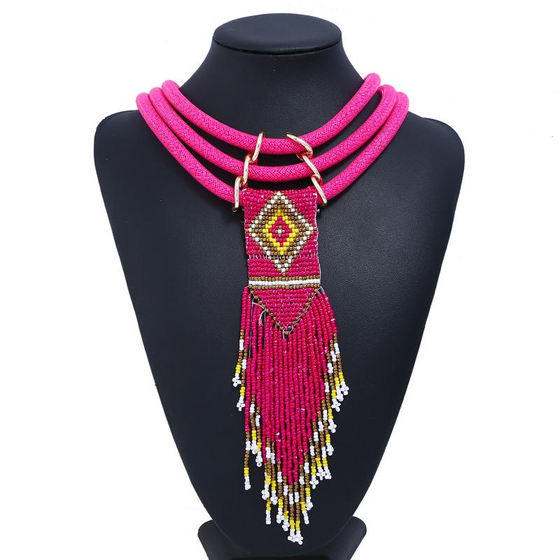 Pendant Necklaces Women Boho Woven Beads Jewelry Handmade Multilayer Bohemia Long Tassel Necklace Wholesale-image-706611007