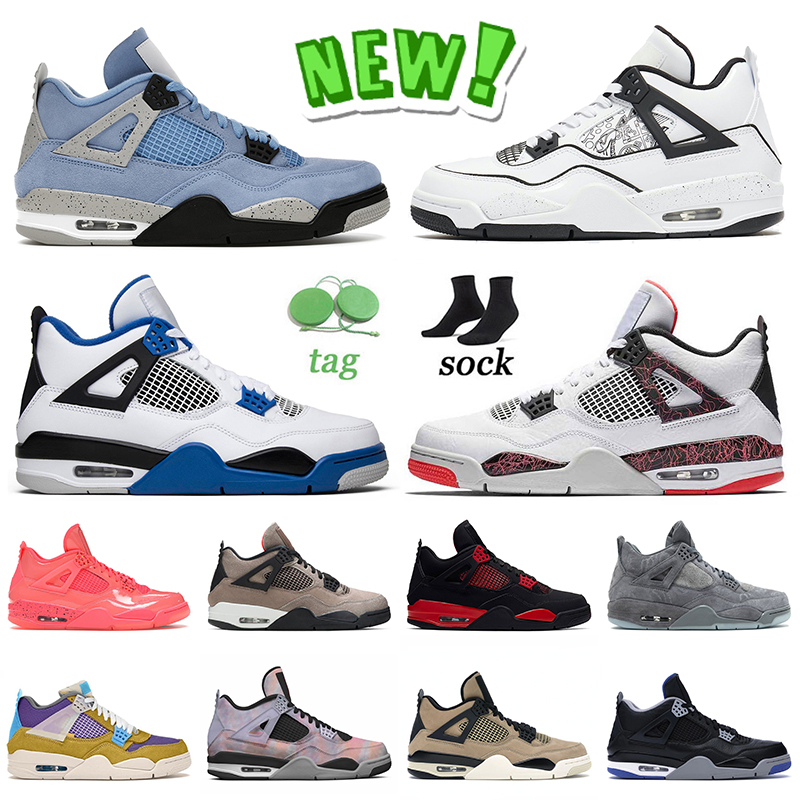 

2022 New Jumpman 4 4s Basketball Shoes Mens Women University Blue DIY GS Motorsport Pale Citron Hot Punch Red Thunder Kaws Grey Alternate Sports High OG Sneakers 36-47, C43 red thunder 40-47