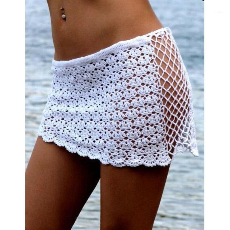 

Women Summer Beach Crochet Skirt Bikini Cover Up Swimwear Bathing Suit Wrap Women's, White