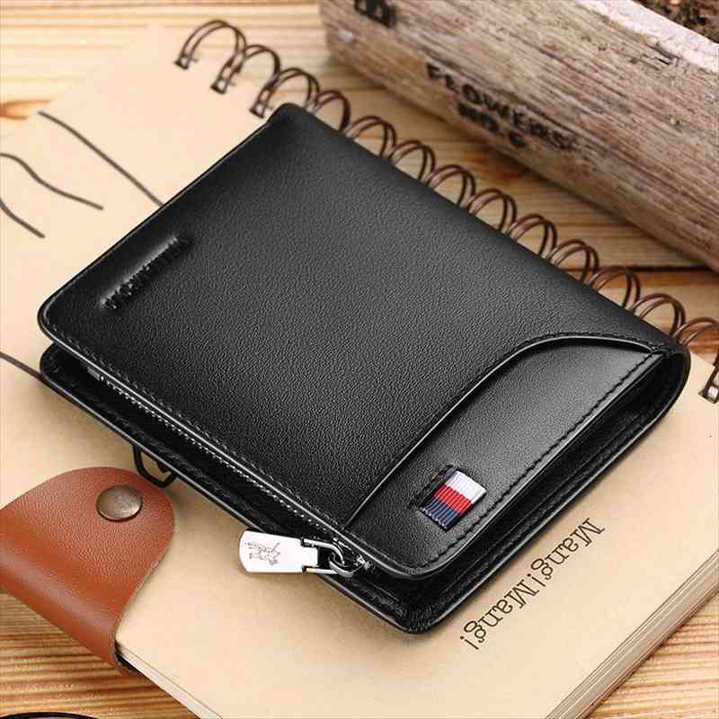 

high end leather wallet mens short double peak zipper zero simple fashion multi card id drivers, Red;black
