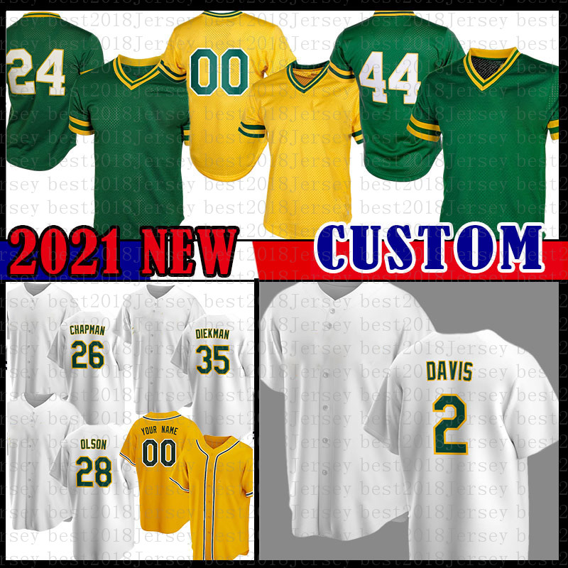 

New Baseball Jersey 2 Khris Davis 26 Matt Chapman 24 Rickey Henderson 35 Jake Diekman 44 Reggie Jackson 44 Jesus Luzardo 28 Matt Olson 47 Frankie Montas 1 Elvis Andrus, Mens(yundongjia)