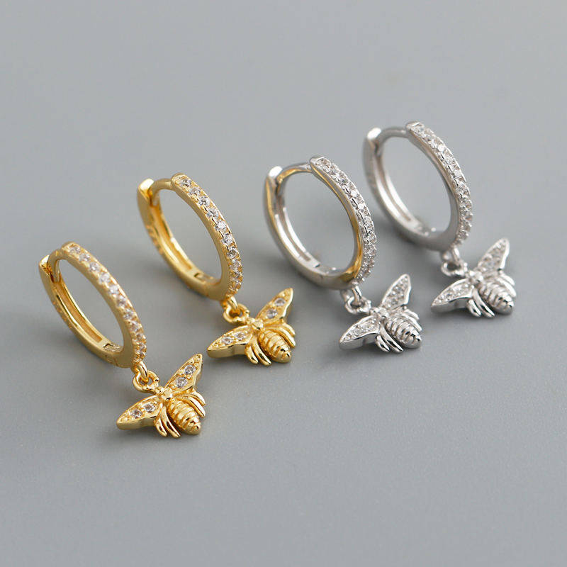 

Mix Design 925 Sterling Silver Hoop Dangle Earrings 18K Gold Plated Bee Animal Earring Jewelry Gift women accessories China