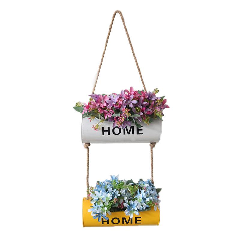 

Decorative Objects & Figurines Nordic Wrought Iron Wall Hanging Flower Bucket Retro Style Home Decoration Accessories Rope Living Room