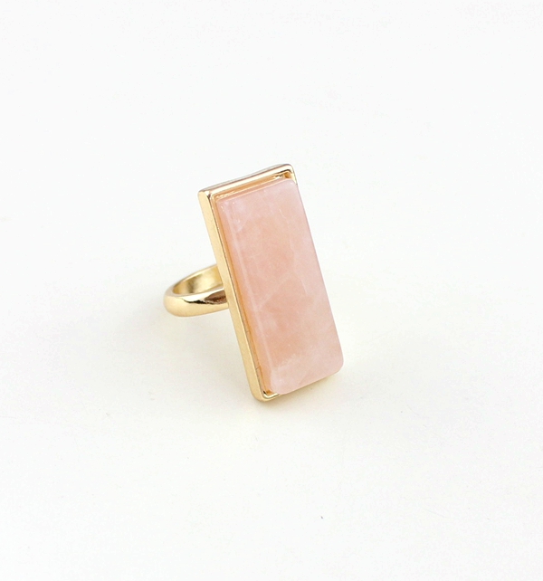 

Fashion gold Plated rectangle Pink Rose Quartz Crystal Rings Geometric Natural Stone Ring for Women Jewelry gift MKI