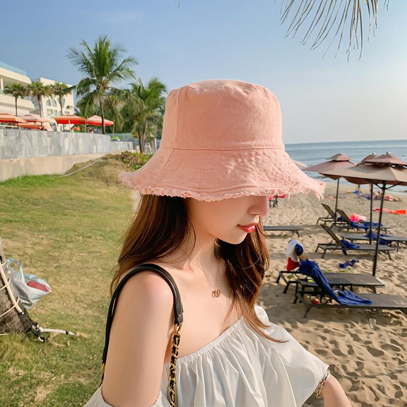 

Wide Brim Hats Cotton Fringed Fisherman Cap Soft Aluminum Wire Shape Water Wash Bucket Hat Women's Four Seasons Solid Outing Basin, Black