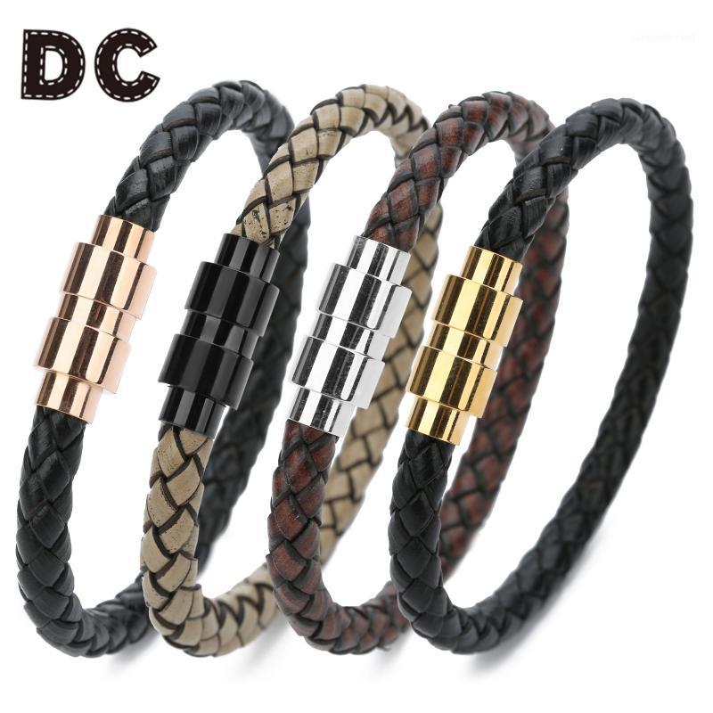 

Punk Men Jewelry Black/Brown Braided Leather Bracelet Stainless Steel Magnetic Clasp Fashion Bangles 20cm Arrival Bangle