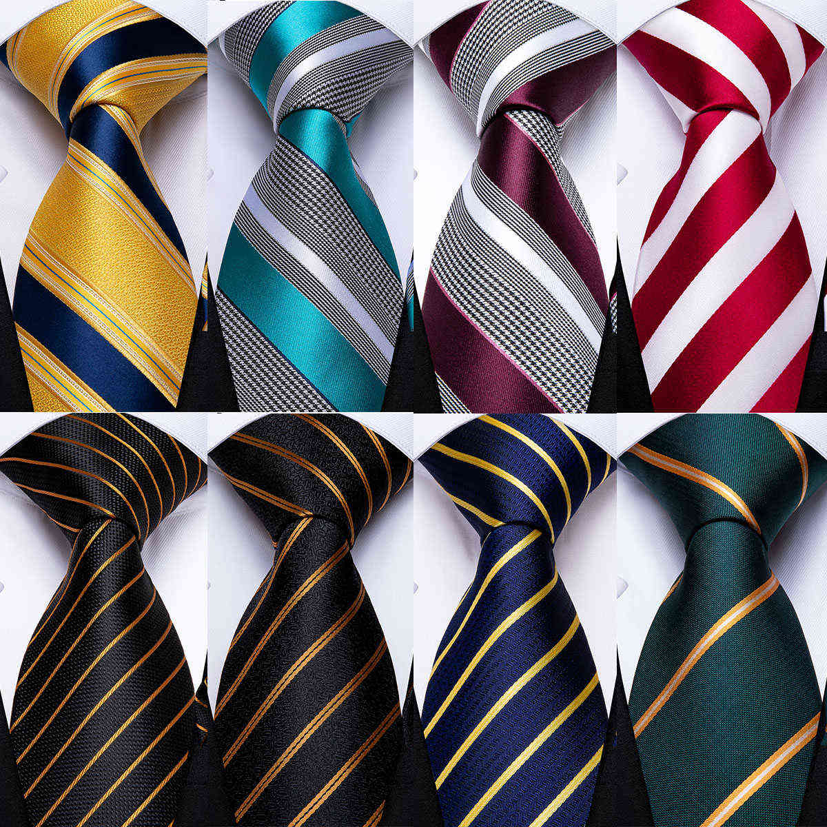 

DiBanGu Designer Mens Wedding Tie Gold Black Striped Silk Neck Ties For Men Hanky Cufflinks Set Business Party Gravatas H1018