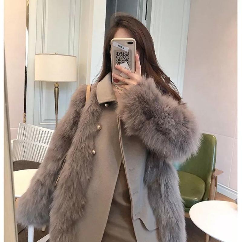 

Women's Fur & Faux Coat Thick Women Patchwork 2021 Winter Korean Fashion Warm Turn-down Collar Jacket Double-faced, Black