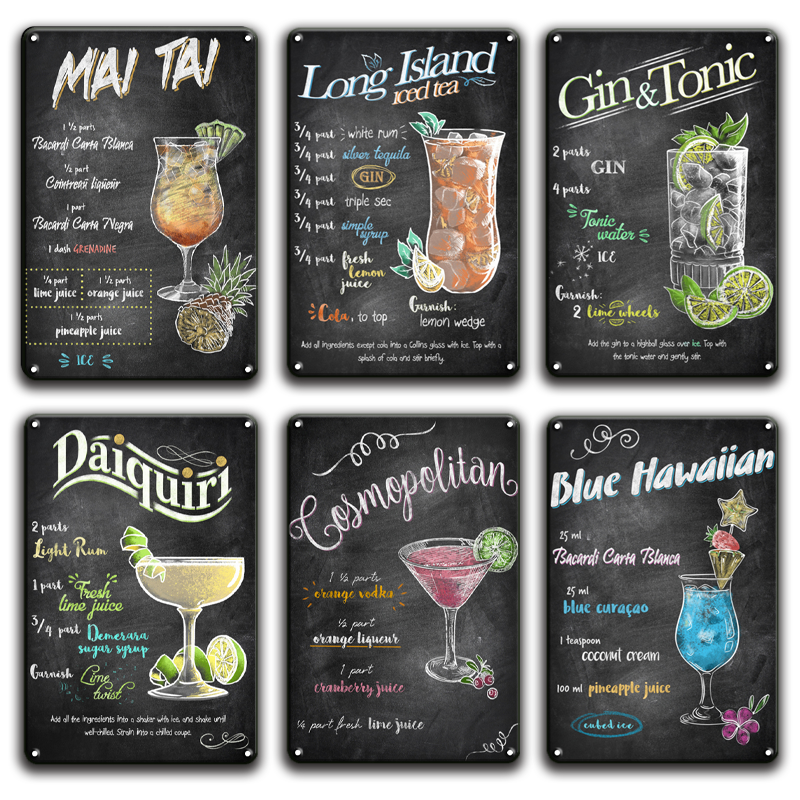 

Martini Mojito Cocktail Poster Metal Tin Sign Vintage Restaurant Kitchen Irish Pub Bar Man Cave Decoration Art Wall Stickers