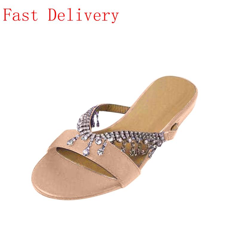 

Slippers JAYCOSIN Summer Women's Flip-flops Open Toe Casual Beach Shoes Flats Diamond Flat Outdoor Sandals Chaussure, Black