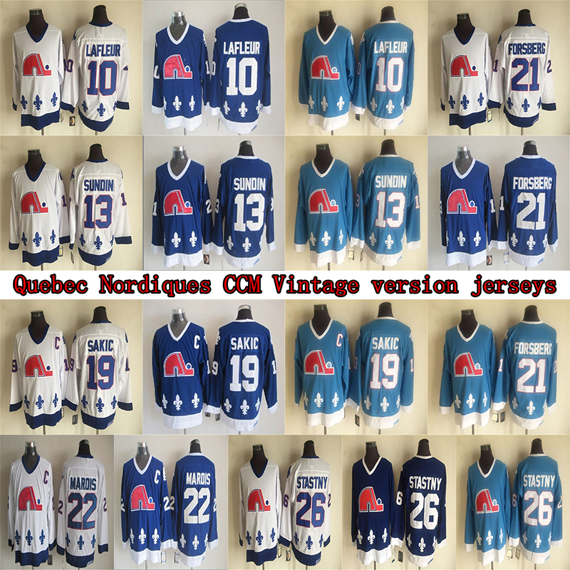 

Quebec Nordiques CCM Vintage jersey 19 SAKIC 10 LAFLEUR 13 SUNDIN 26 STASTNY 22 MAROIS 21 FORSBERG Hockey Jerseys, Ivory
