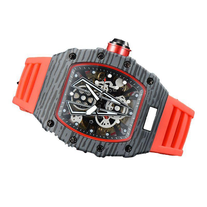 

Wristwatches Wine Barrel-Shaped Sports Watch Men Automatic Mechanical Hollow Perspective Personality Male Wristwatch2021 Gift Man Clock, Slivery;brown