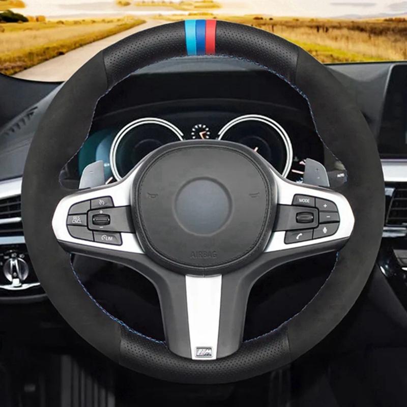 

Steering Wheel Covers Black Genuine Leather Suede Car Cover For M Sport G30 G31 G32 G20 G21 G14 G15 G16 X3 G01 X4 G02 X5 G05