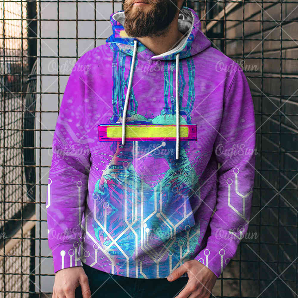 

2021 fashion new trend punk men's street loose sports 3d sweater hoodie se1, Black