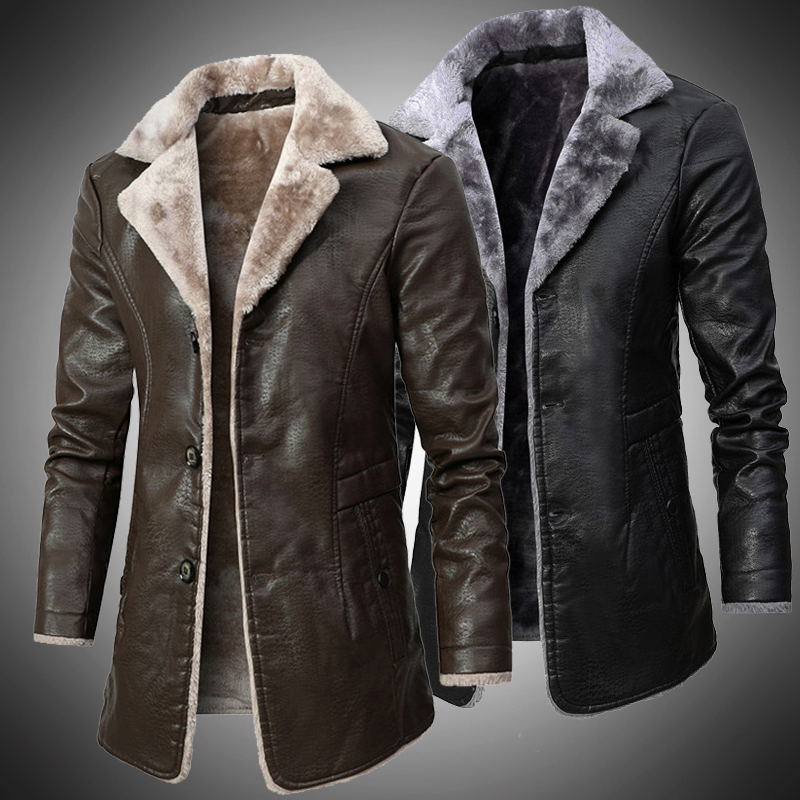 

Winter Men Long Thick Leather Jackets Fur Linner Parkas Male Casual Warm Faux PU Bussiness Jackets Coat Motor Vintage Outwear 5, Kh80818coffee