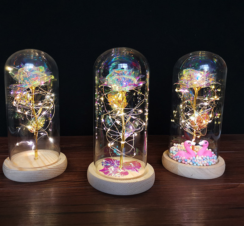 

Mom Gifts Galaxy Rose Colorful Artificial Flower Rose Led Light String Flowers in Glass Dome Unique Gifts for Women Anniversary Wedding Birthday